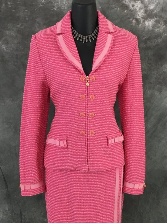 BEAUTIFUL St John couture knit pink multi jacket skirt suit size 2 - Picture 4 of 12